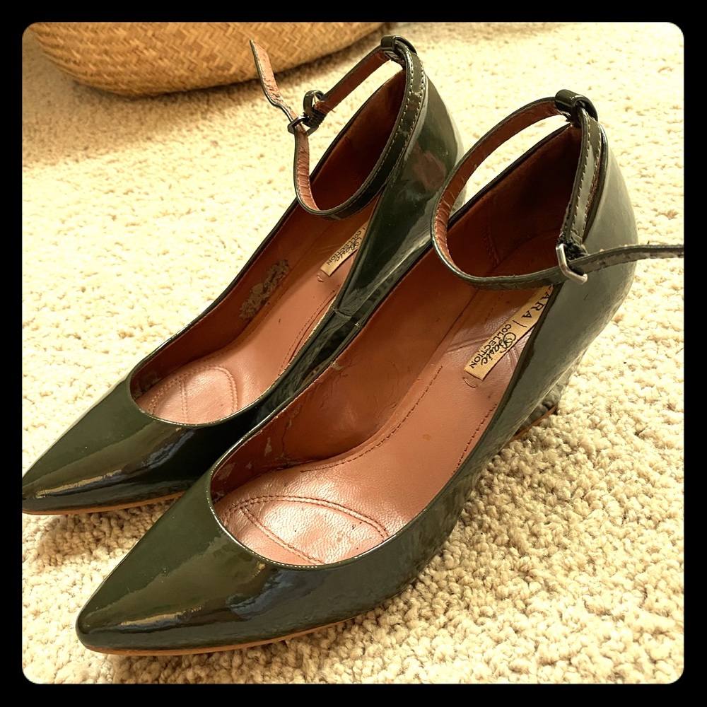 Zara Olive Patent Wedges